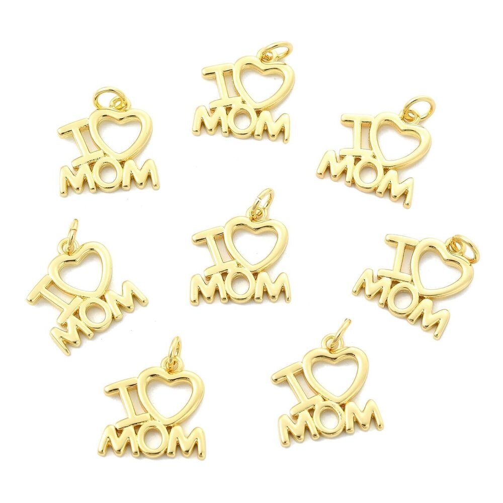 8246 10 Pcs 18K Gold Plated Mother's Day Brass Charms Word I love Mom